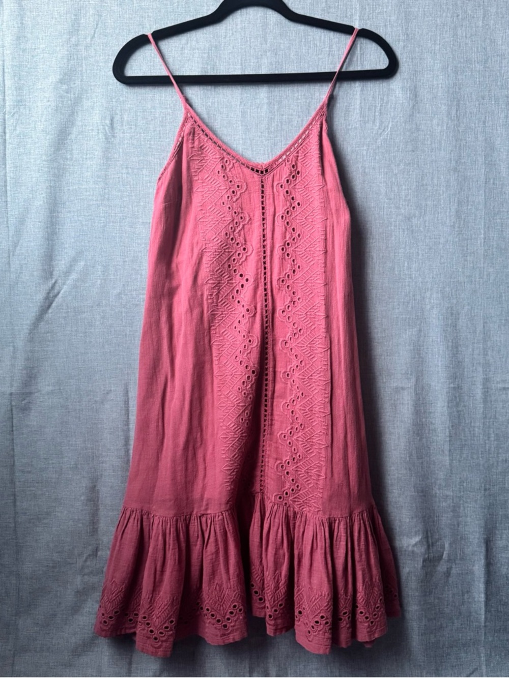HouseOfHarlow 1960 Pink Boho Festival Dress Eyelet Embroidered Mini Sundress Sml